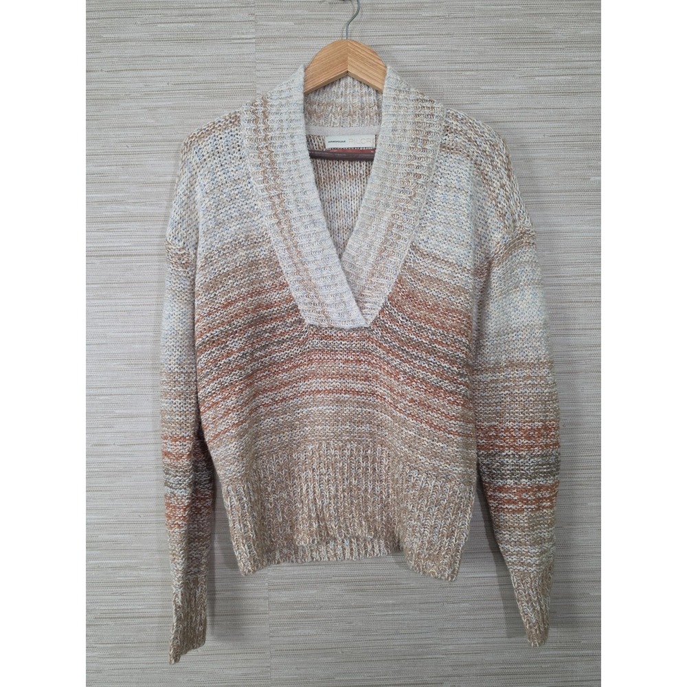 Anthropologie Pilcro Sweater Womens XS Brown Metallic Blend Knit V-Neck Pullover